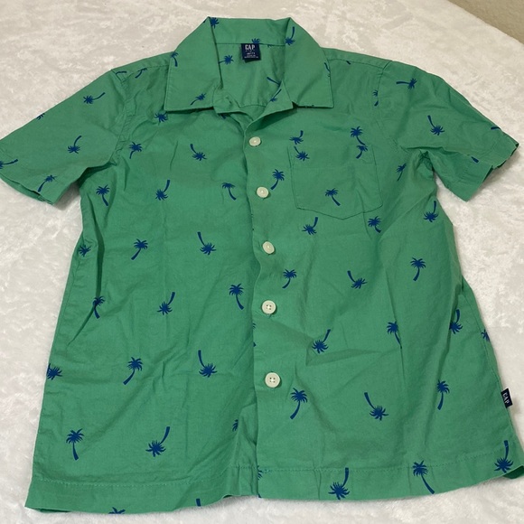 GAP Button-Down Green and Blue Palm trees Shirt Size 6/7 - Picture 1 of 6